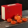 Conjunto de Chá Simples com Bule e Xícaras de Chá, Caixa de Presente Vermelha, Lembrancinhas de Casamento, Brindes Corporativos, Conjunto de Chá Kung Fu