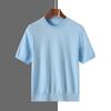 Verano Nuevo Casual Manga Corta Mezcla de Seda de Morera y Lana Camiseta de Cuello Redondo para Hombre Tejido de Manga Media Tops para Hombre Venta al por Mayor
