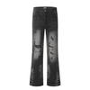 Yongfang American High Street Jeans Lavados Desgastados Rasgados com Artesanato Pesado, Calças Versáteis Slim de Perna Reta Micro-Evasê