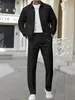 2026 Lançamento Transfronteiriço Novo Conjunto de Jaqueta Cardigã Masculina de Outono com Zíper na Gola em Malha Waffle Slim Fit para Jovens Homens