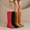 Botas Rojas con Cremallera Lateral para Mujer, Tallas 34-47, Botas Altas de Punta Redonda para Otoño e Invierno, Tacón Medio para Mujer, Suela Blanda de Goma, Tacón Cuadrado
