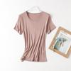 Nueva chaqueta de cuello redondo de seda morera de verano, color caramelo, hermosa camiseta holgada de manga corta de seda, una generación de cabello