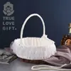 Cesta de Flores para Boda de Tres Piezas de Encaje Hecha a Mano para Niños Boda Estilo Occidental Cesta Pequeña Blanca Cesta Portátil Cesta de Cuerda de Papel
