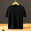 Nueva camiseta de punto de lana base para hombre de otoño e invierno, cuello redondo, cachemira, manga corta, casual, versátil, color liso