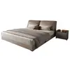 Cama de arte en piel con cabecero grande estilo nube minimalista italiano, cama matrimonial con tapicería suave segmentada, tejido de piel tecnológica, cama de boda de lujo ligero para dormitorio principal