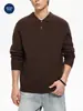 Mu Qiu Ropa de Hombre Polo de Punto con Cremallera a Media Altura y Cuello Solapa de Manga Larga Estilo Old Money Suéter Holgado Texturizado