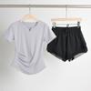 Ropa de Yoga Ceñidora a la Cintura para Mujer, Top Deportivo para Correr, Camiseta de Cuello en V, Conjunto de Ropa de Fitness Transpirable de Secado Rápido, Traje Deportivo de Verano para Mujer