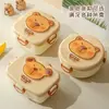 Serie Capibala Fiambrera de Plástico Fiambrera Portátil con Cuchara Fiambrera para Estudiantes Apta para Microondas Fiambrera