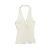 25078-Top Sexy Ajustado Sin Mangas Estilo Europeo y Americano para Mujer 2025 Nuevo Sexy Tirante Cruzado Halter