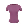 2025 Camiseta Feminina Quente de Manga Curta Justa com Rosca Verão Slim Gola Redonda Pequena Cor Sólida Stretch Top Esportivo Transfronteiriço