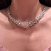 Colar de zircônia com diamantes e flash de luxo leve e moderno, design de nicho, temperamento de senso alto, elegante, tudo combinando, corrente de clavícula