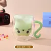Caneca de Água Criativa de Gato de Desenho Animado para Uso Doméstico, Caneca de Café para Café da Manhã, Copo de Vidro com Camada Dupla Isolado Resistente a Altas Temperaturas