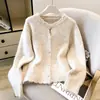 Suéter de Punto Mixto de Color Estilo Suave Otoño e Invierno para Mujer Dobladillo Ondulado Holgado y Adelgazante Top de Punto Versátil Cuello Redondo Abierto