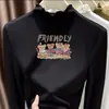 Camiseta de Lã com Gola Alta e Babados de Manga Longa para Meninas Outono/Inverno Top Infantil Outono/Inverno