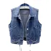 Nuevo Chaleco de Mezclilla 2022 Verano Delgado Top para Mujer Ajustado Combinable Adelgazante Rejuvenecedor Chaqueta con Cordones y Bolsillo Grande