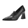 Versão em Pele de Ovelha~Mocassins Elegantes de Bico Fino com Salto Grosso Estilo Francês para Mulheres, Sapatos Versáteis de Salto Médio com Acabamento de Luxo