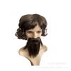 Producción de peluca para cabeza de hombre con pelo rizado corto con branquias, barba, gafas, pelo corto rizado marrón para hombre