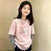 Camiseta de Manga Larga a Rayas de Algodón Puro Estilo Coreano para Niñas 2026 Nuevo Estilo Primavera/Otoño Talla Mediana a Grande Infantil Holgada Camiseta Básica de Cuello Redondo