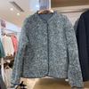 Cardigan de Lã Polar Imitação Caxemira Feminino Gola Redonda Manga Longa Jaqueta Outono e Inverno E461660 418245