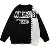 Suéter Novo de Manga Longa Outono Estilo Americano Street Hip-hop Solto Combinação de Cores Franja Jacquard Tendência Marca Suéter