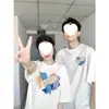 Conjuntos de Algodón Puro Peinado Ajustados con Temática de Amor para Parejas, Ropa de Verano para Hombre y Mujer, Serie Azul de Manga Corta Nuevo Diseño Nicho Estilo Hong Kong Camiseta