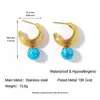 Aretes de Acero Inoxidable y Titanio con Turquesa Azul, No se Desvanecen, Pulidos, Chapados al Vacío en Oro de 18K, Estilo para Mujer