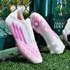 Zapatos de fútbol Yamal F50+ sin cordones, color rosa, con tacos largos, AG/TF, para adultos, adolescentes y niños, aptos para hombres y mujeres, para entrenamiento