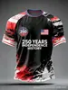 Estación Independiente 2025 Impresión 3D Digital Aniversario 250 de EE. UU. Manga Corta Cuello Redondo Casual Cómodo Ajuste Holgado Camiseta
