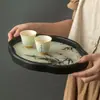 Caixa de Armazenamento de Chá Sala de Jantar Sala de Estar Bandeja de Chá para Mesa Bandeja de Lanches Dim Sum Prateleira de Armazenamento de Madeira Novo Chinês Bandeja de Vidro
