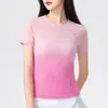 Camiseta de yoga transpirable de secado rápido y color degradado, camiseta deportiva de manga corta, corte ajustado, top de entrenamiento absorbente para mujer