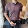 Nova Camisa Polo de Tricô Elástico de Manga Curta Masculina para o Verão 2025 Slim-fit Lasel Leve Madura Casual Camiseta de Manga Curta para Homem