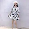 Terno de Moda Duas Peças para Mulheres Plus Size com Gola de Renda Emagrecedora que Cobre a Barriga, Shorts de Manga Curta Estampados Redutores de Idade para o Verão