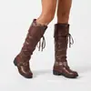 Botas Altas Europeas Retro Desgastadas Arrugadas Tacón Grueso Botas para Motociclista Tallas Grandes Botas de Mujer 40-43 Comercio Exterior Transfronterizo