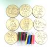 Tablero educativo para colorear con grafiti para niños de jardín de infantes, hecho a mano, con dibujos de animales redondos de madera, tablero didáctico transfronterizo