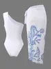 Traje de baño de una pieza con estampado de flor de trompeta de un solo hombro para mujer de Amazon transfronterizo, traje conservador de una pieza para playa y aguas termales