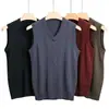 Colete de Tricô Gola V Liso para Homens, Novo Colete da Moda Outono e Inverno para Jovens e Meia-Idade, Tricô Casual de Negócios