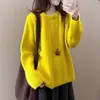 Novo Suéter de Malha Cor Sólida Versátil Estilo Preguiçoso Afinando Gola Redonda Soltinho Feminino Tendência