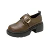 Mocasines Retro Otoño 2026 Nuevos Zapatos Pequeños de Cuero Estilo Británico Simple Tacón Grueso Suela Gruesa Temperamento Zapatos Individuales Franceses