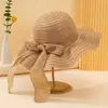 Sombrero de Sol de Playa de Verano para Mujer Estilo Coreano con Cinta Transfronteriza y Lazo, Sombrero de Paja para el Sol, Popular en el Extranjero