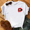 Comercio Exterior Amazon Camiseta con Estampado de Labios para Mujer de Manga Corta Holgada Moderna Casual Cuello Redondo Top Blanco de Manga Corta