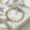 Estilo Ins Europeo y Americano Diseño Minimalista Cadena Empalmada de Zircón 5A Pulsera de Moda Acero Inoxidable Chapado en Oro de 18K Joyería Transfronteriza