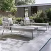 Mesas y sillas de exterior para patio, balcón, jardín, mesas y sillas de ocio para hoteles y casas de huéspedes, juego de tres piezas impermeable de ratán tejido con cuerda para terraza