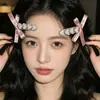 Acessório de Cabelo Korean Style Tecido Estrela Jang Wonyoung Presilha de Cabelo Laço de Cetim Acessório de Cabelo Rosa Recorte Strass Presilha Jacaré