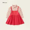 Ropa para Niños Jila Traje de Falda con Tirantes para Niñas 2025 Otoño Nuevo Estilo Coreano para Niños Camisa Roja de Lunares Conjunto de Dos Piezas