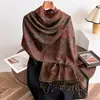 Xale Lenço Cachecol de Imitação de Caxemira Retro Outono Inverno Proteção Frio Quente Versátil Elegante Lenço de Cabeça com Franjas Longas