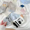 Meias Sem Costura de Gato Fofo por 26 Anos para Mulheres, Meias Finas de Algodão para Verão, Meias de Cano Médio, Meias Largas Tendência com Desenho de Casal