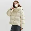 Cloud Puff 90 Penugem de Pato Branco Chapéu de Botão Jaqueta de Penugem Feminina Estilo Curto 2026 Moda de Inverno Casaco Puffer Espesso