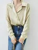 Nueva oferta especial: Camisa casual tipo suéter de seda estilo francés para mujer, holgada y sedosa, verde claro, blusa de manga larga de alta gama