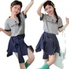 Conjunto de Dos Piezas para Niñas Camiseta con Letra y Pantalón/Falda de Moda para Niños Medianos y Mayores Verano Nuevo Color a Cuadros Bloque de Color Dulce Manga Corta Ropa de Verano