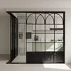 Puerta corredera personalizada negra de tres paneles para sala de estar y cocina con riel de esquina de aleación de aluminio extremadamente estrecho